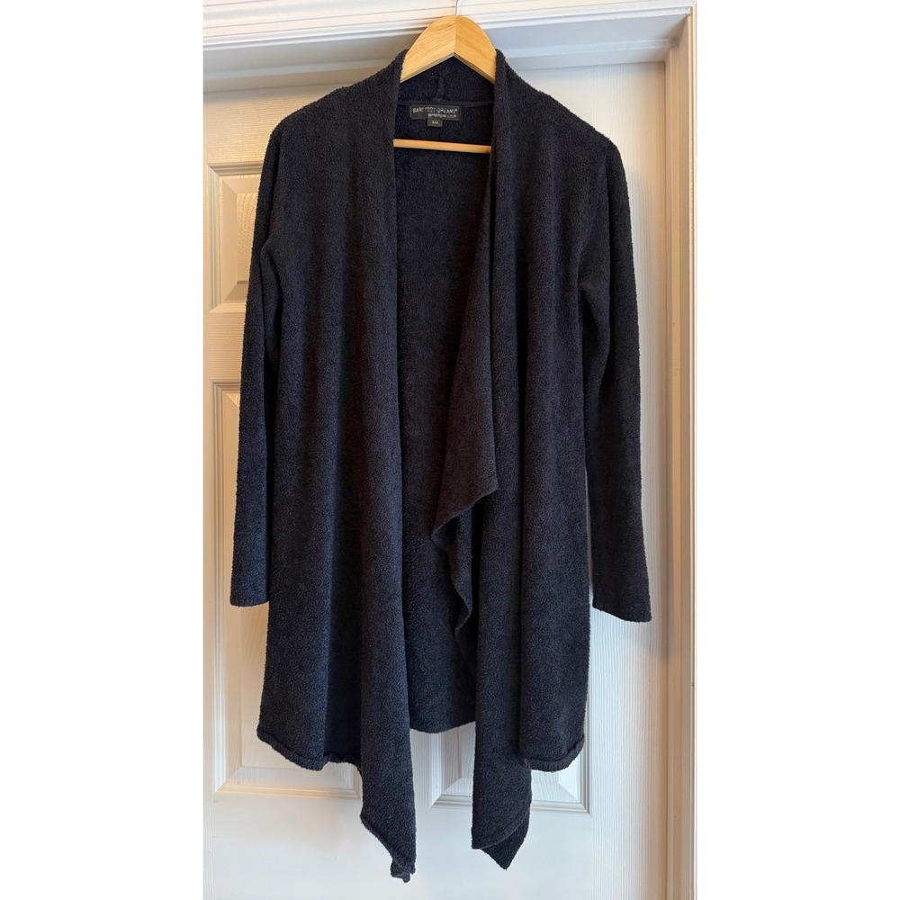 Barefoot Dreams Cardigan Women S/M Black Bamboo Chic Lite Draped Open Front 436